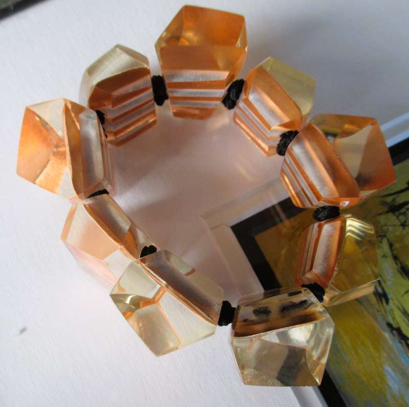 Emocion by Zsiska bracelet, rose gold leave and resin. Designers fashion satement.