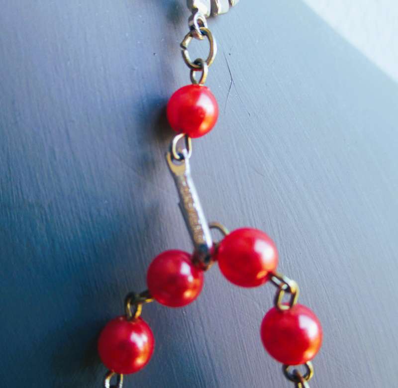 Vintage Tripple string Coral color bead necklace. 400mm .