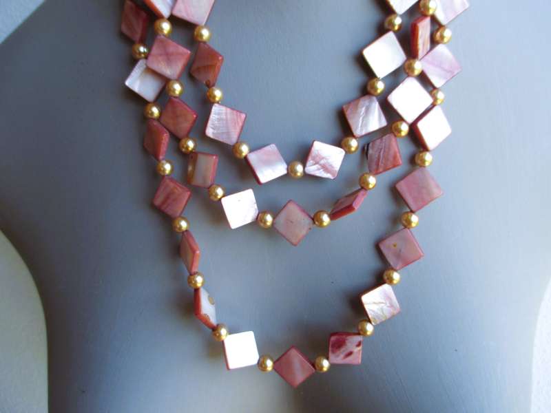 Vintage faux pearl and Mother of Pearl three strand necklace (lobster claw clasp) 60cm