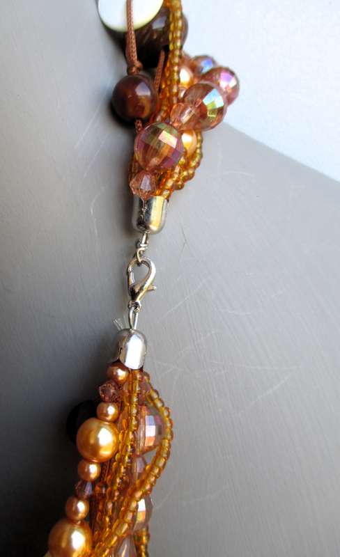 Vintage Multi strand brown necklace, wearable art, different size and style beads , bohemian. 50cm.