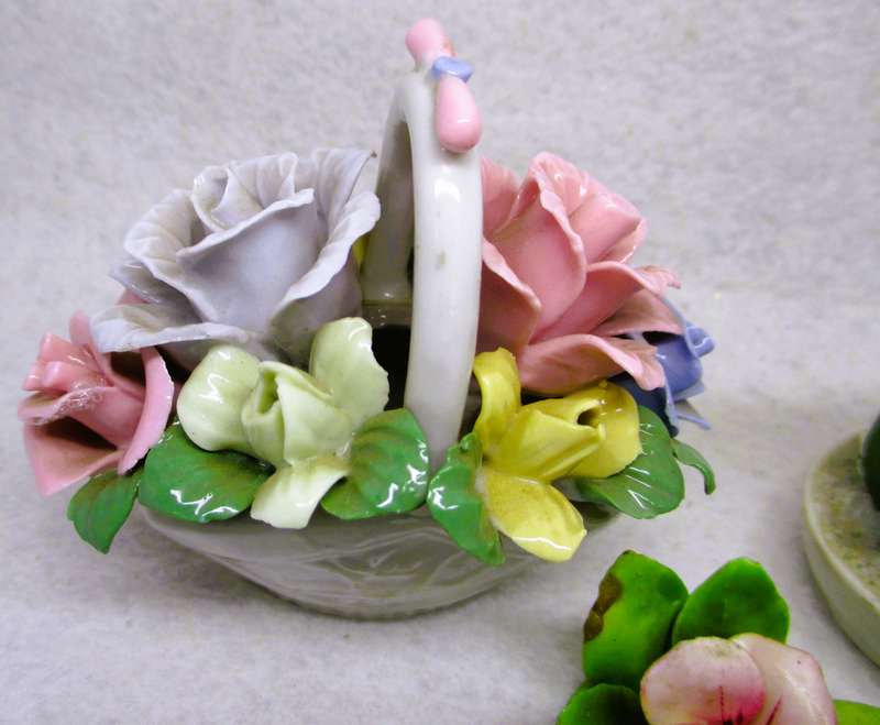 Vintage Bone China 3 piece Fine Porcelain Flower basket, Cactus and Royal Adderley Rose. basket 8cm