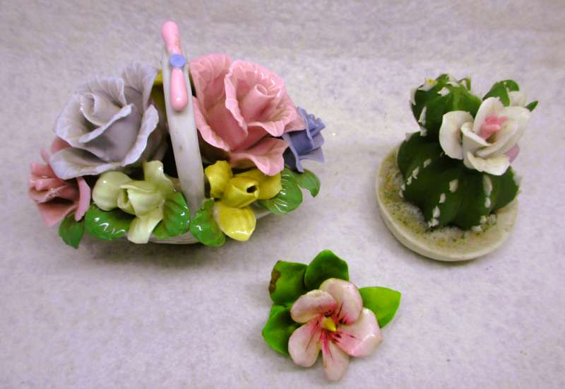 Vintage Bone China 3 piece Fine Porcelain Flower basket, Cactus and Royal Adderley Rose. basket 8cm