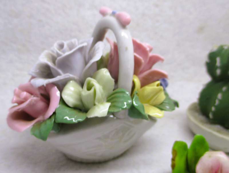 Vintage Bone China 3 piece Fine Porcelain Flower basket, Cactus and Royal Adderley Rose. basket 8cm