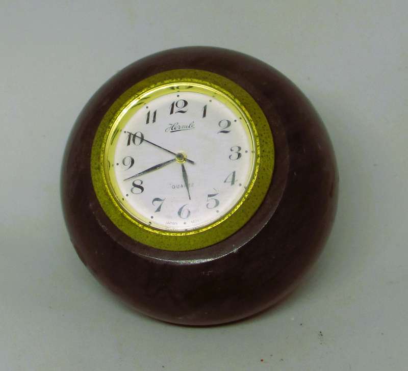 Vintage Small marble ball desk clock, Quartz. Made in Japan R O C. 50mm diameter