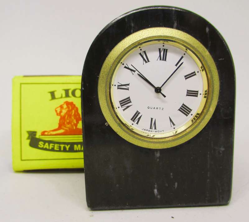 Vintage Miniature Gray Marble Desk Clock Brass face, Quartz. 65x45x30mm