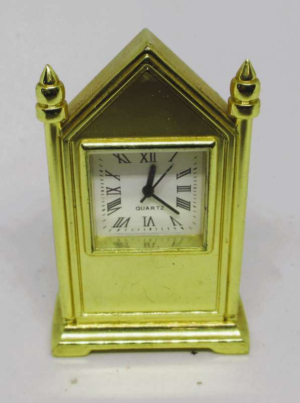 Vintage Miniature Dollhouse Brass Desk Clock, Quartz. 55mm high