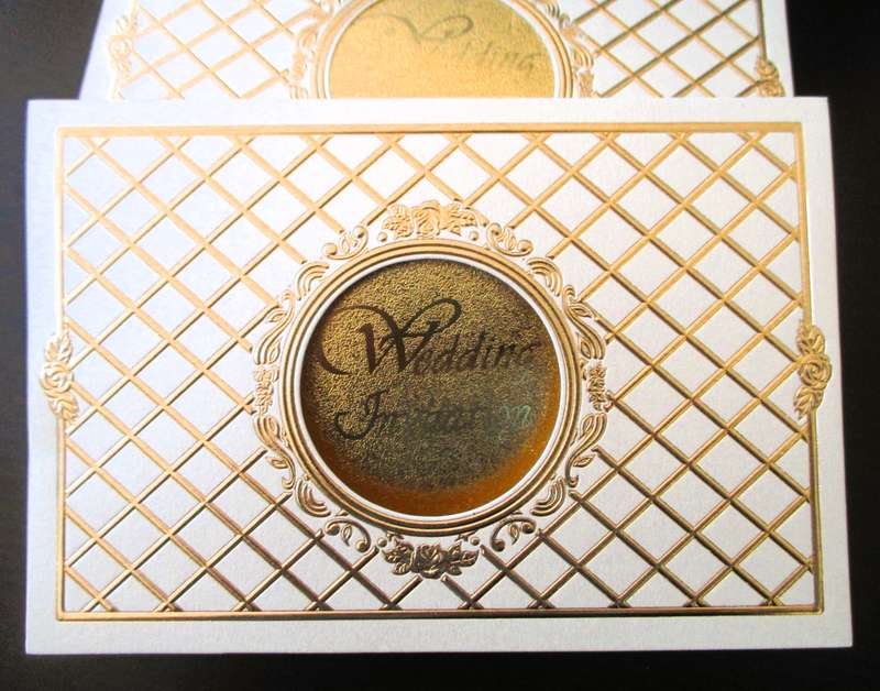 20 Vintage Satin and Lace Beige, gold embossed finishes Wedding Invation Cards with Envelopes. 17x12