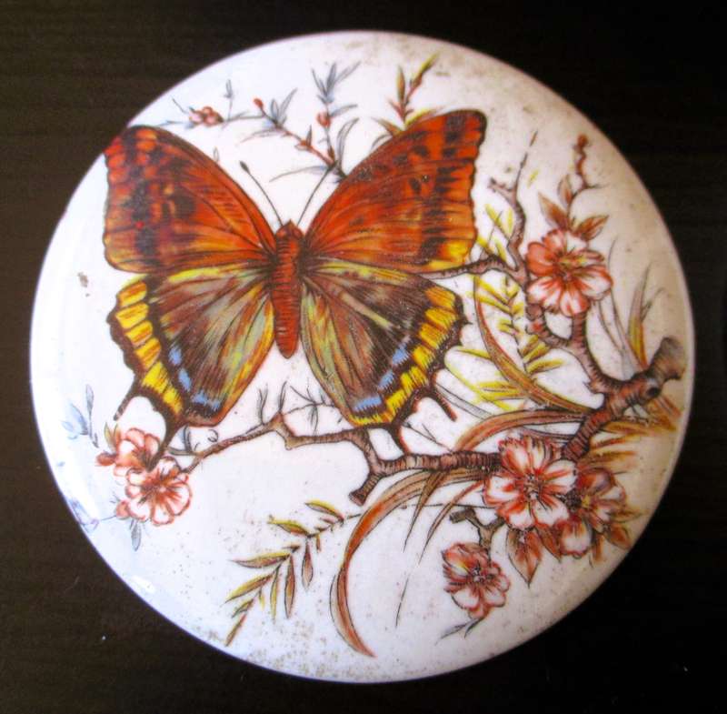 Vintage H R Johnson Round Ceramic 4 Trivet Tile Wall Hangings with Butterflies, 75mm diameter.