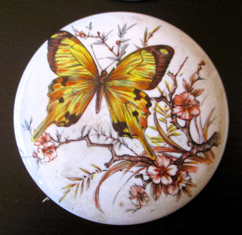 Vintage H R Johnson Round Ceramic 4 Trivet Tile Wall Hangings with Butterflies, 75mm diameter.