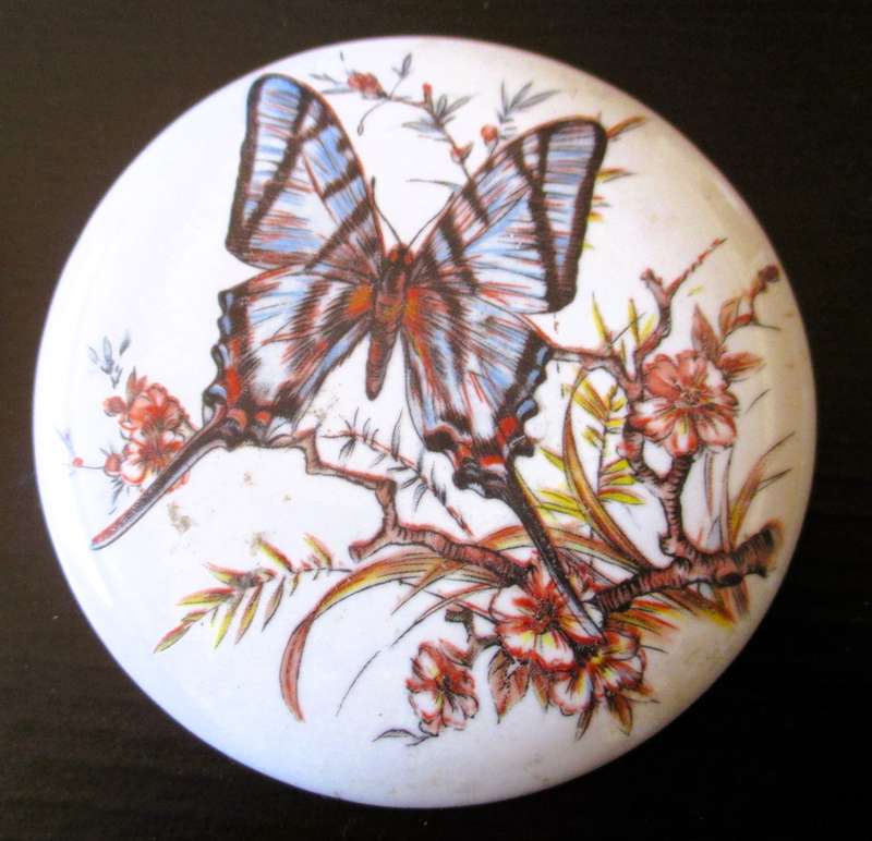 Vintage H R Johnson Round Ceramic 4 Trivet Tile Wall Hangings with Butterflies, 75mm diameter.