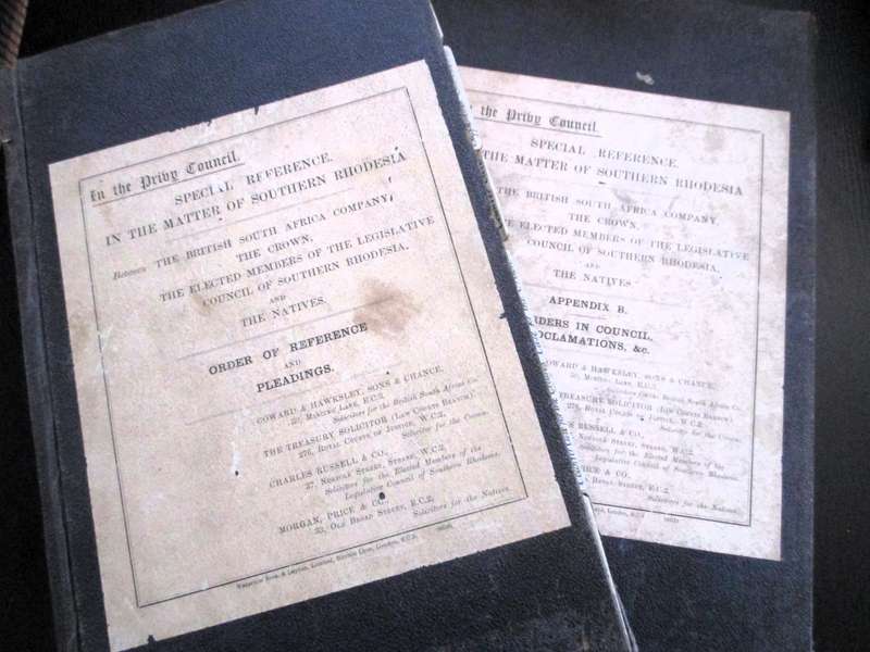 Antique Law Records in bind. 1914. Souther Rhodesia, BSAC v The Natives. Pleadings and Orders App B