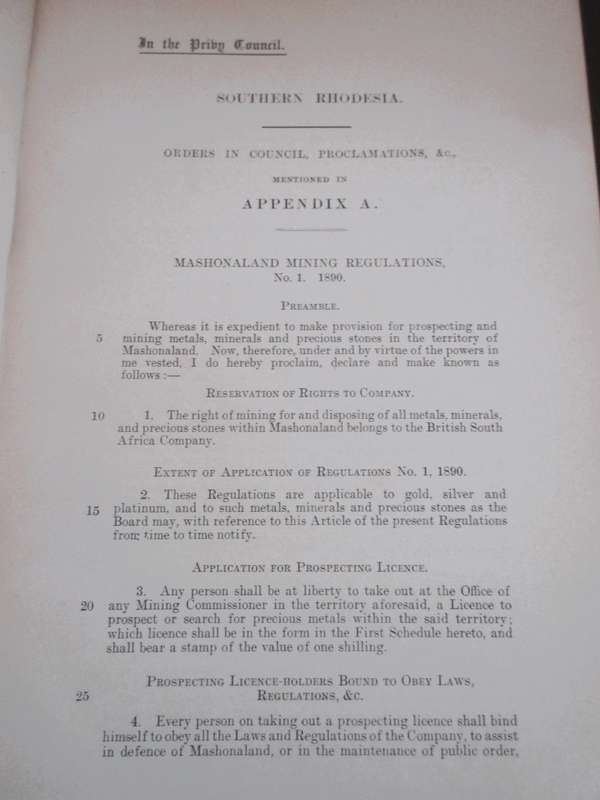 Antique Law Records in bind. 1914. Souther Rhodesia, BSAC v The Natives. Pleadings and Orders App B