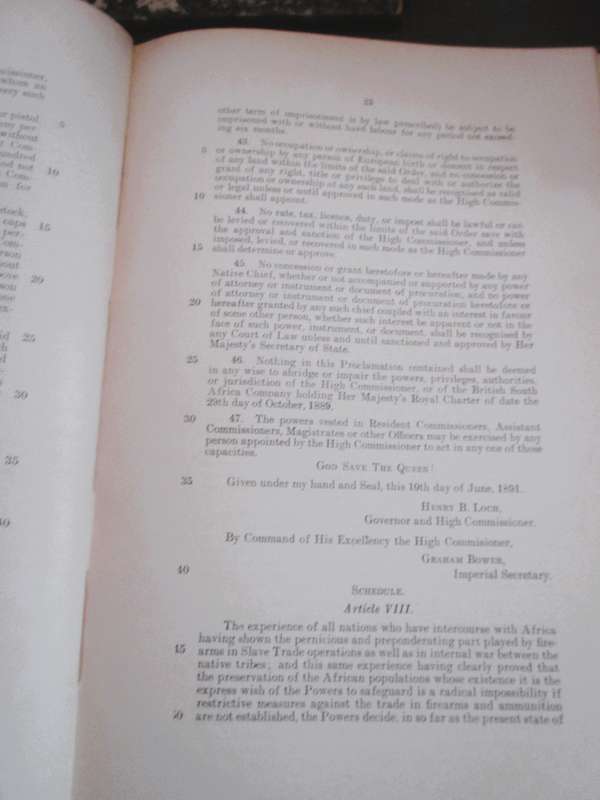 Antique Law Records in bind. 1914. Souther Rhodesia, BSAC v The Natives. Pleadings and Orders App B