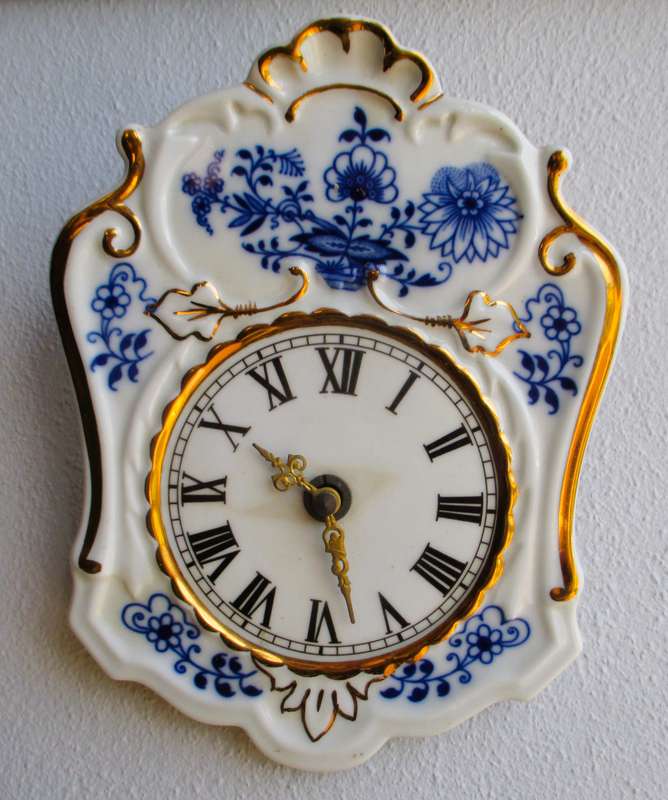 Vintage Blue and White Slovakian porcelain clock . Wall hanging. 200 x 150mm