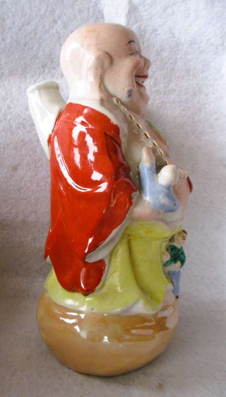 Vintage Chinese Famille Rose Porcelain Laughing Buddha with 5 Children Figurine. 240mm high. Dahua
