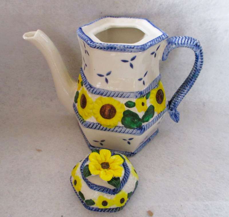 SALE R25 -Cute Ceramic Sun Flower Teapot. 160 mm high. no markings.