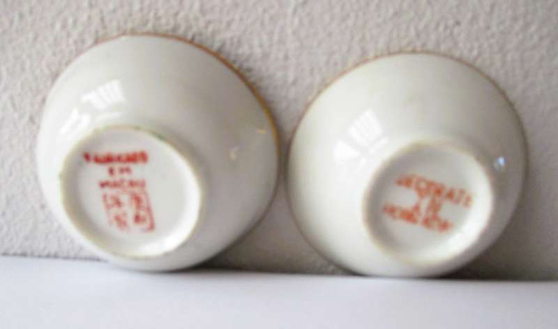 Two Vintage Egg Shell Porcelain Hand Painted Geisha Chinese Sauce Bowls