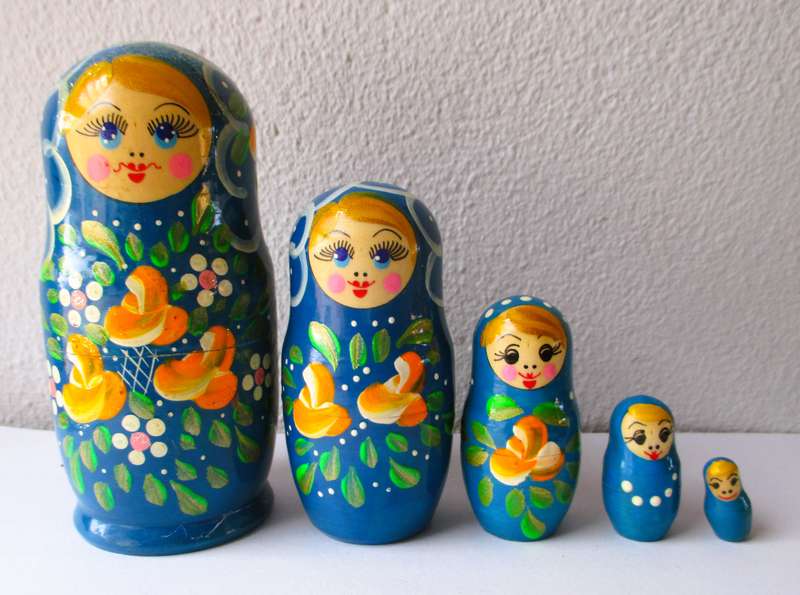 Vintage Hand Painted Russian Matryoshka nested dolls, Lot of 5. Biggest one 130mm high.