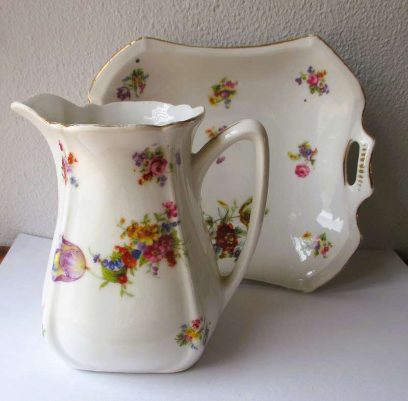 Two Vintage fine Porcelain, Rare Silesia Germany Pitcher and Bowl. 120mm high, 180mm diameter.