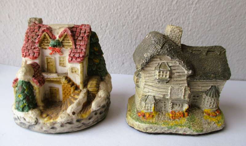 Two Vintage David Winter The Village Shop and hristmas House. 60mm high.