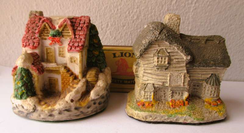 Two Vintage David Winter The Village Shop and hristmas House. 60mm high.