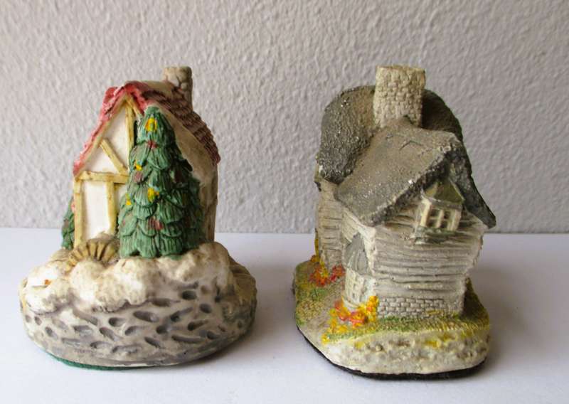 Two Vintage David Winter The Village Shop and hristmas House. 60mm high.