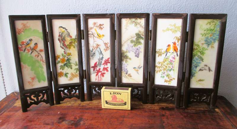 Mini Antique Chinese Double Sided Wooden Folding Table Screen. 370x170mm