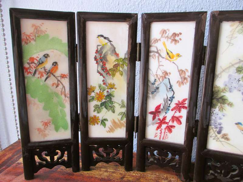 Mini Antique Chinese Double Sided Wooden Folding Table Screen. 370x170mm