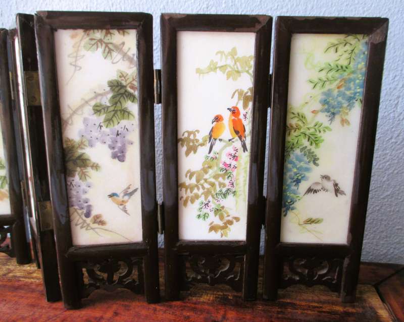 Mini Antique Chinese Double Sided Wooden Folding Table Screen. 370x170mm