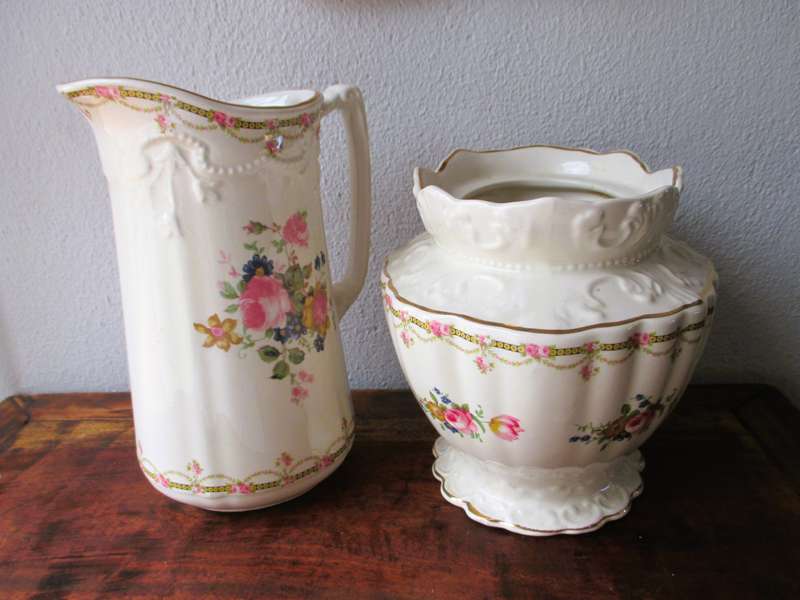 Vintage style Decorative Cream floral Vase and Pitcher. Lovely item.