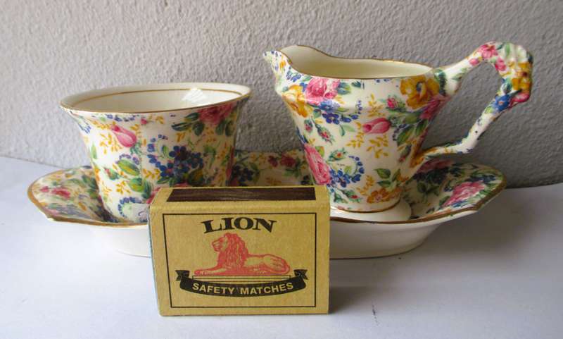 VINTAGE James Kent Longton Rosalynde Chintz Creamer, Sugar Bowl & Plate, England