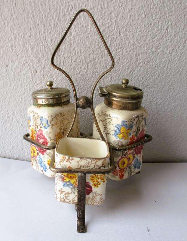 Vintage Sandland Ware Condiment Set Lancaster Hanley England Shakers w/Stand