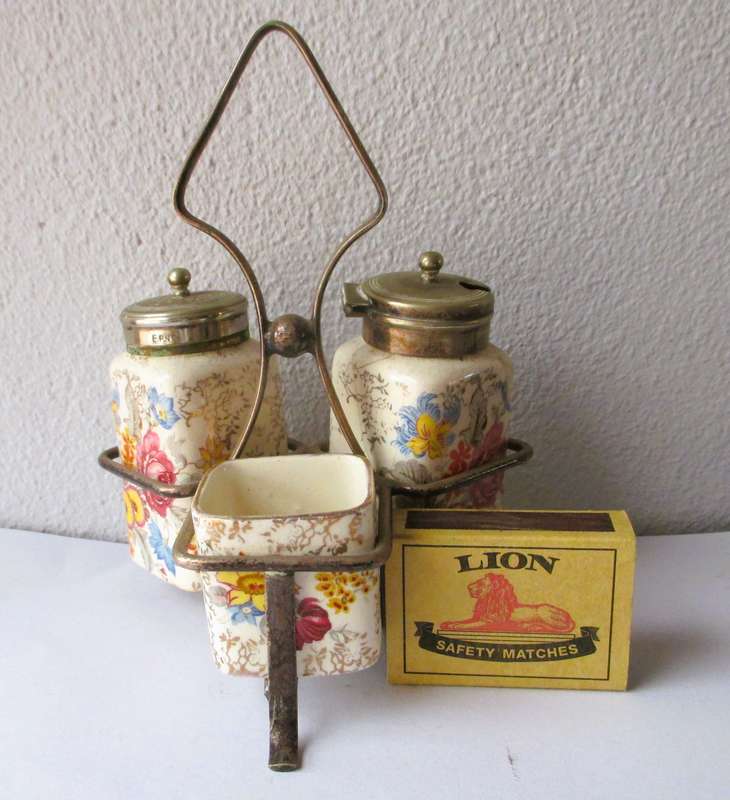 Vintage Sandland Ware Condiment Set Lancaster Hanley England Shakers w/Stand