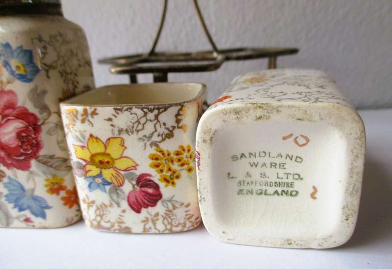 Vintage Sandland Ware Condiment Set Lancaster Hanley England Shakers w/Stand