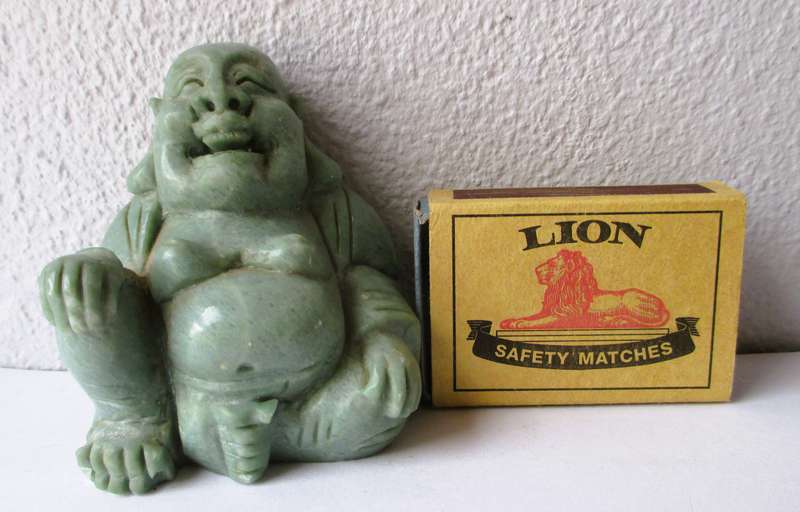 Vintage solid carved jade buddha figure. 60x55mm