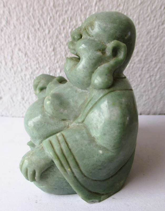 Vintage solid carved jade buddha figure. 60x55mm