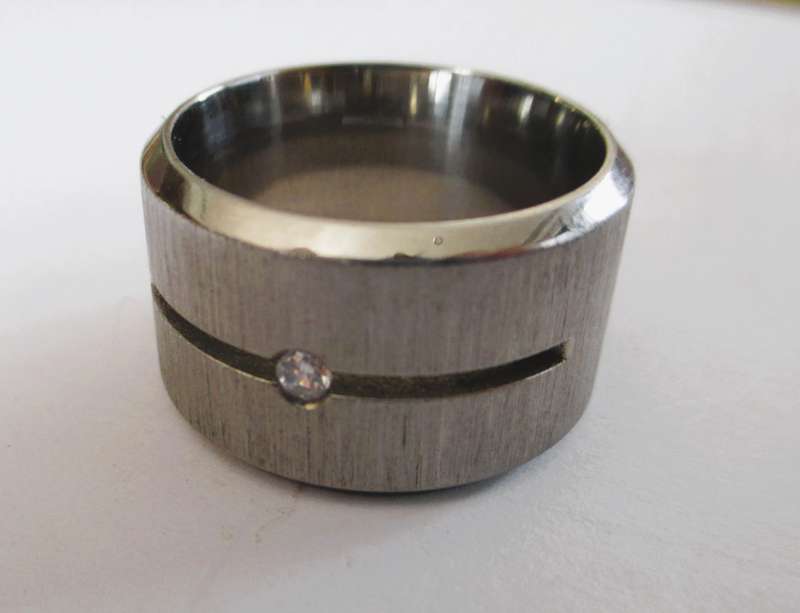 Stainless Steel Band Ring with stone, 22mm inside diameter. Size 13.