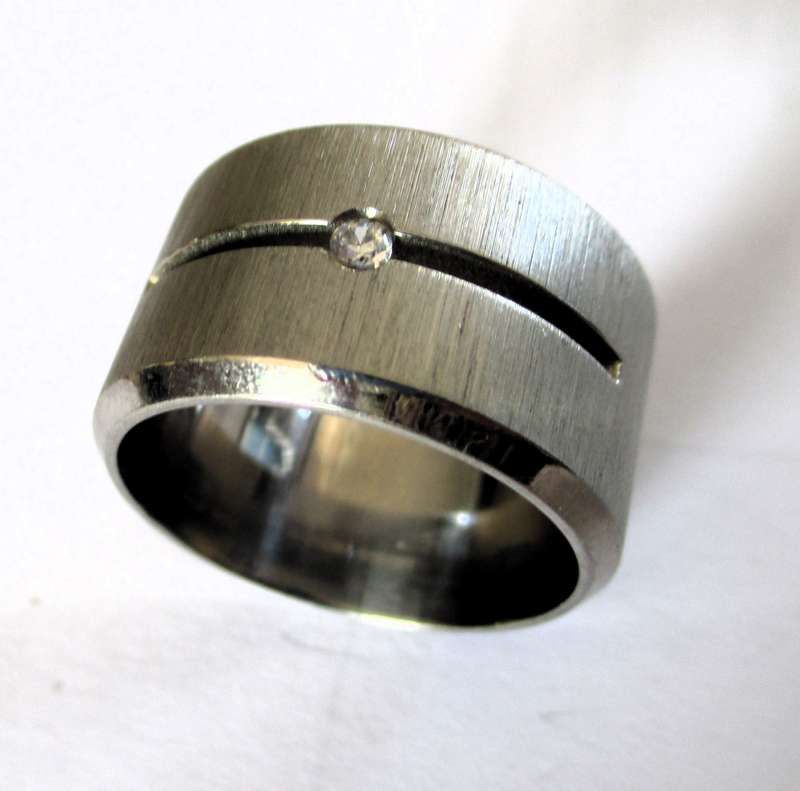 Stainless Steel Band Ring with stone, 22mm inside diameter. Size 13.