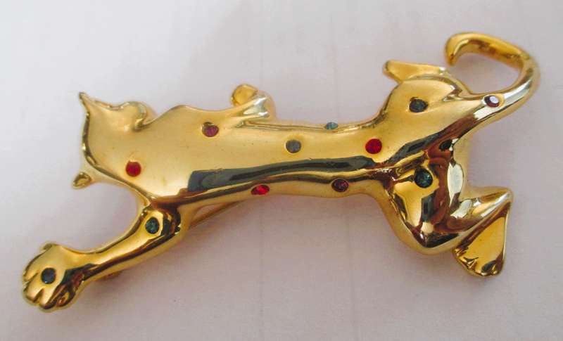 Luxury Brooch Vintage gold Color Rhinestone Panther, rare find. Unisex Jewelry. 80mm.