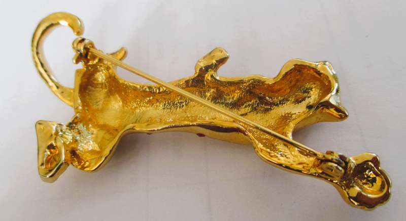 Luxury Brooch Vintage gold Color Rhinestone Panther, rare find. Unisex Jewelry. 80mm.