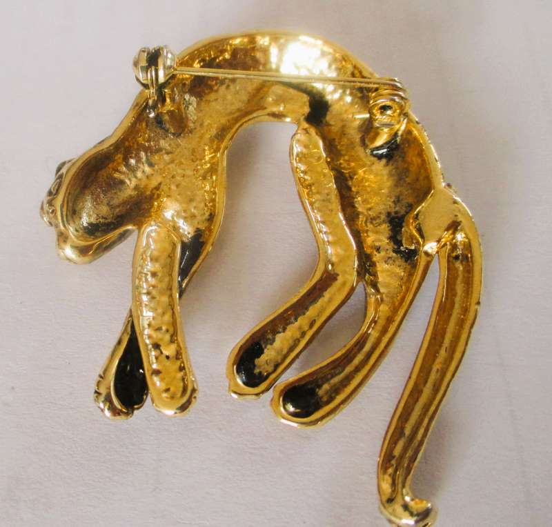 Vintage Beautiful Gold Tone and Rhinestone Leopard with Articulated Tail Pin Brooch. 50mm.