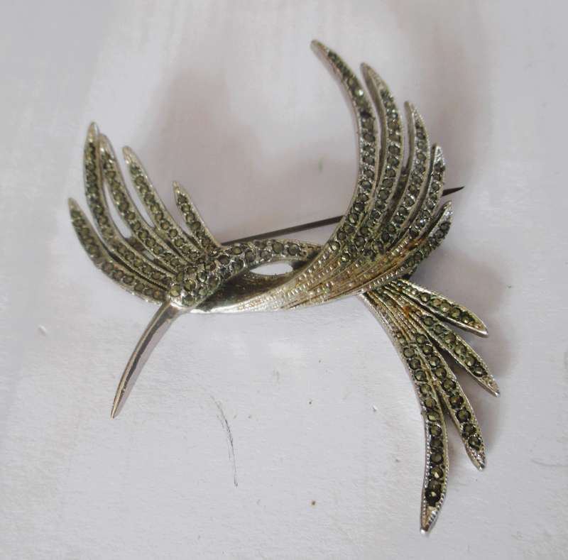 1950s Large Marcasite Hummingbird Brooch, 70x60mm As per photo.