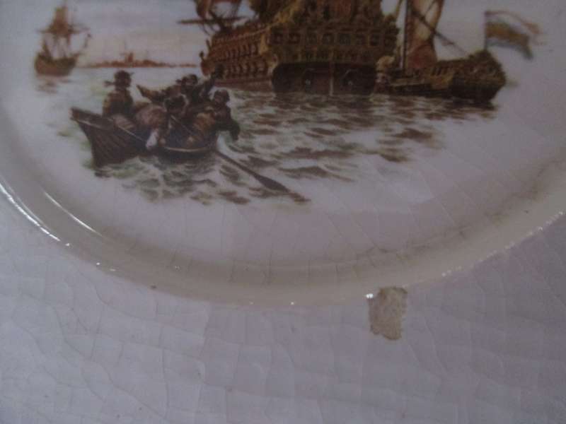 Set of 4 Small Decor Wall Frames, Ceramic with War Ships painted. 130x130mm As per photo.