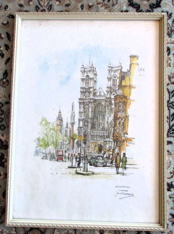 Dutch impressionist Jan Korthals - 1960s lithographic print, watercolour Westminster, Framed 250x340