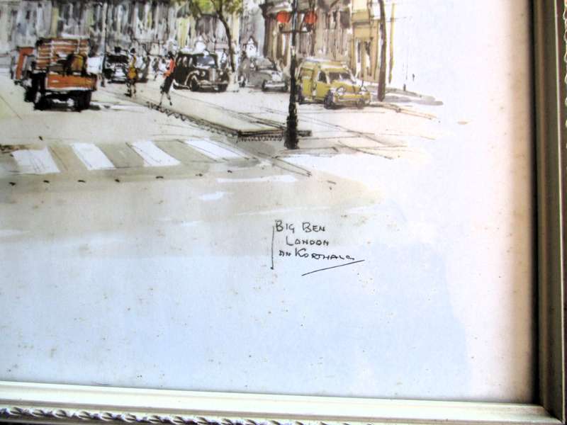 Dutch impressionist Jan Korthals - 1960s lithographic print, watercolour of Big Ben, Framed 250x340