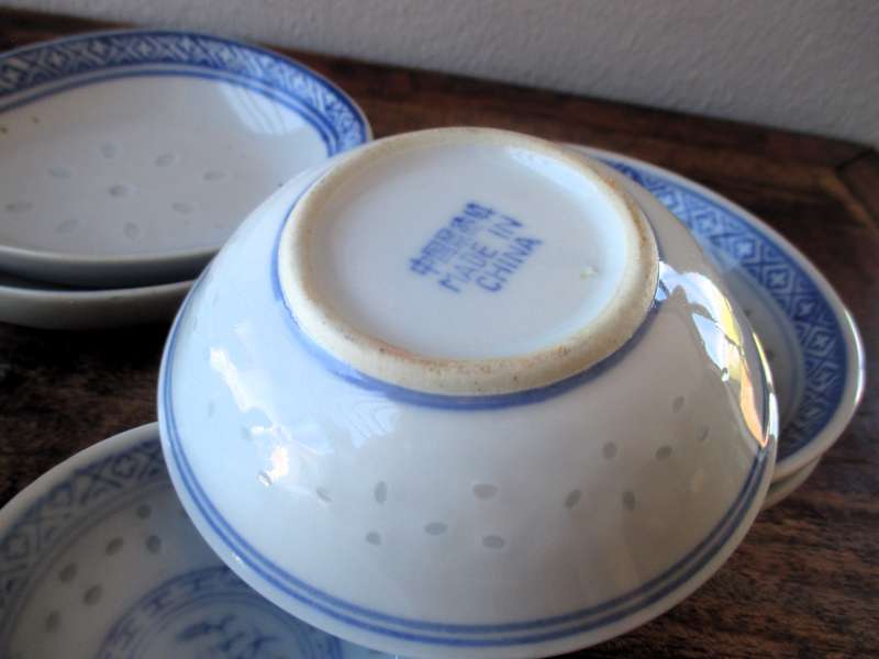 Lot of 10 Chinese Rice Eye Porcelain Transluscent Grain Soup Spoon and bowls.