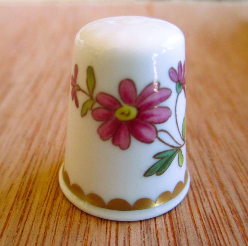 Vintage Spode Bone China Thimble with flowers and gold rim.