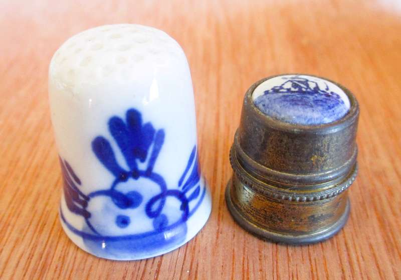 Lot of two Vintage Ceramic Delft Windmill thimbles, collectable.