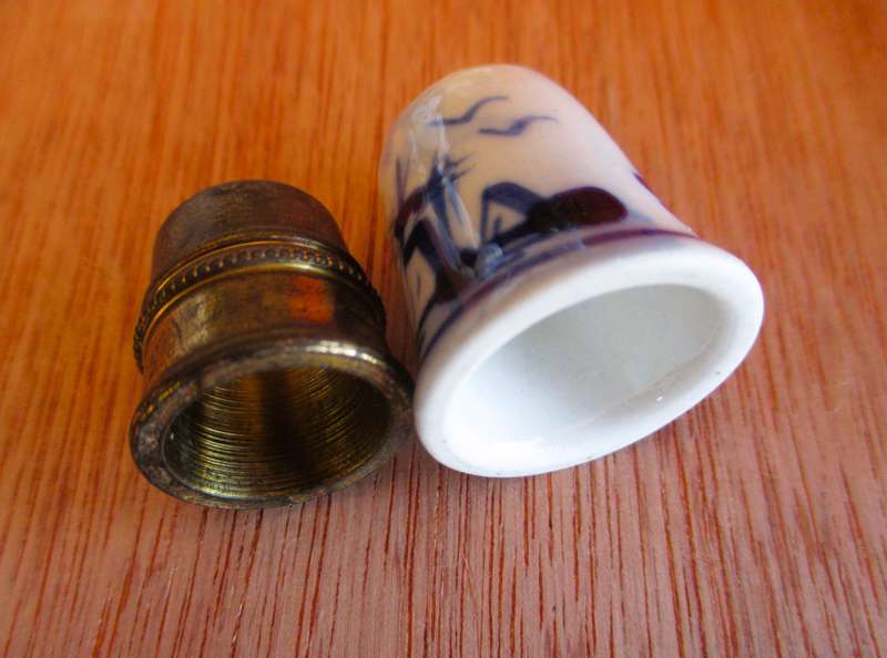 Lot of two Vintage Ceramic Delft Windmill thimbles, collectable.