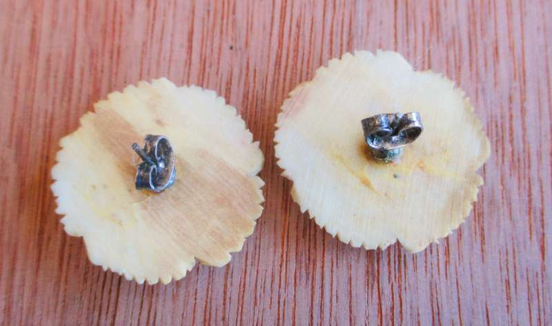 Vintage Carved Ivory? Flat Back Roses Earrings. 260mm diameter.